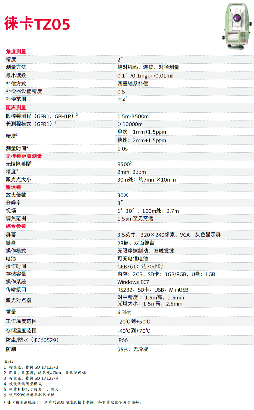 徠卡TZ05技術參數(shù)